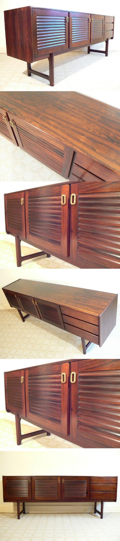 A large McIntosh rosewood sideboard, c1970s. With louvered doors and a fantastic grain this impressive piece is hard to find in rosewood, superb.