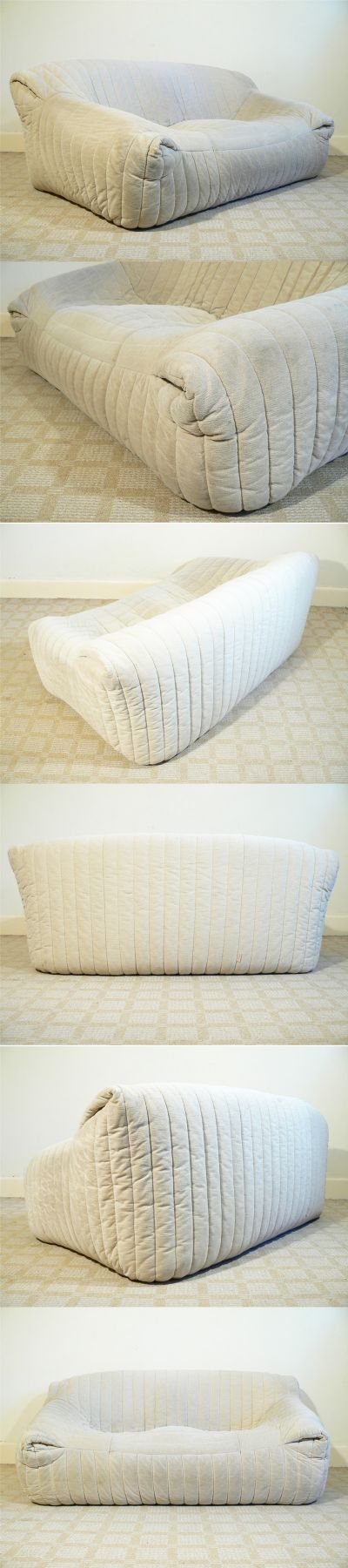 A Sandra series sofa, c1970s. Designed by Annie Hieronimus and manufactured by Cinna, later to become Ligne Roset. A beautiful piece, with off white/cream, ribbed fabric upholstery.