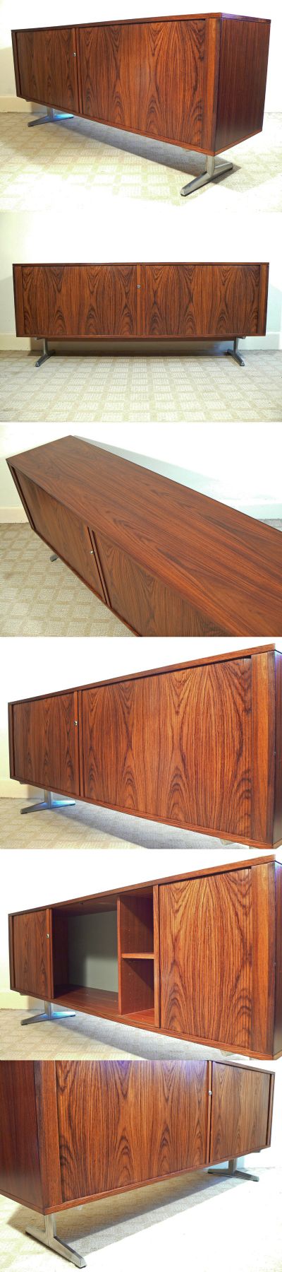 A large rosewood sideboard, designed by Marius Byrialsen for Nipu, Denmark, 1960s. A stunning looking sideboard, with tambour doors and wonderful cast metal feet. 