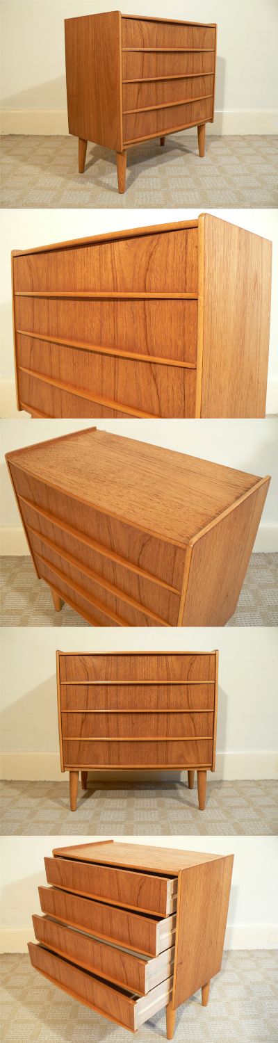 A small teak chest of draws, c1960s. A really sweet piece, with lovely matched grain and draw handles.