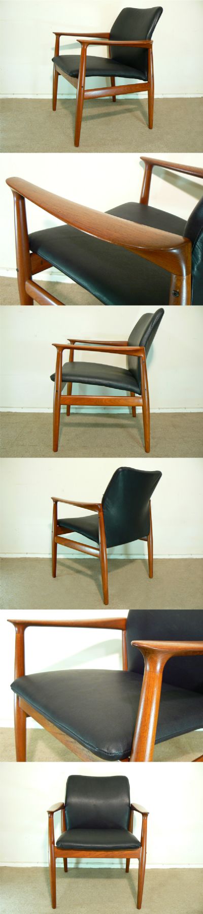 A teak armchair, c1960s. Manufactured by Glostrup Mobelfabrik and designed by Grete Jalke.  Newly covered in black hide.