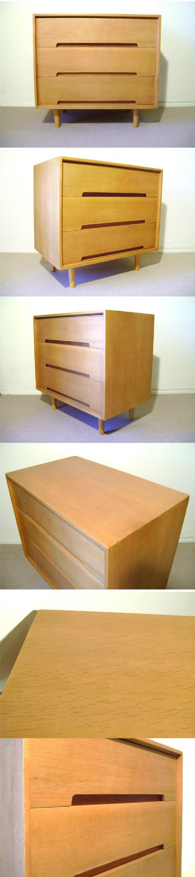 A small oak veneered chest of draws, c1950/60s. Part of the C range group for Stag, by John and Sylvia Reid.