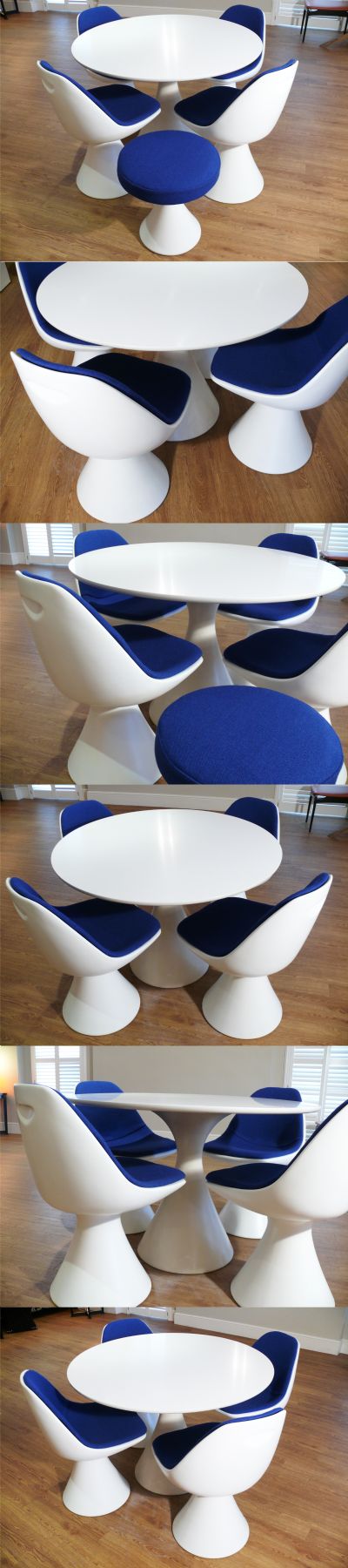A set of four tulip, or mushroom chairs and matching table, c1960s. Designed by Maurice Burke for Arkana Ltd of Bath.