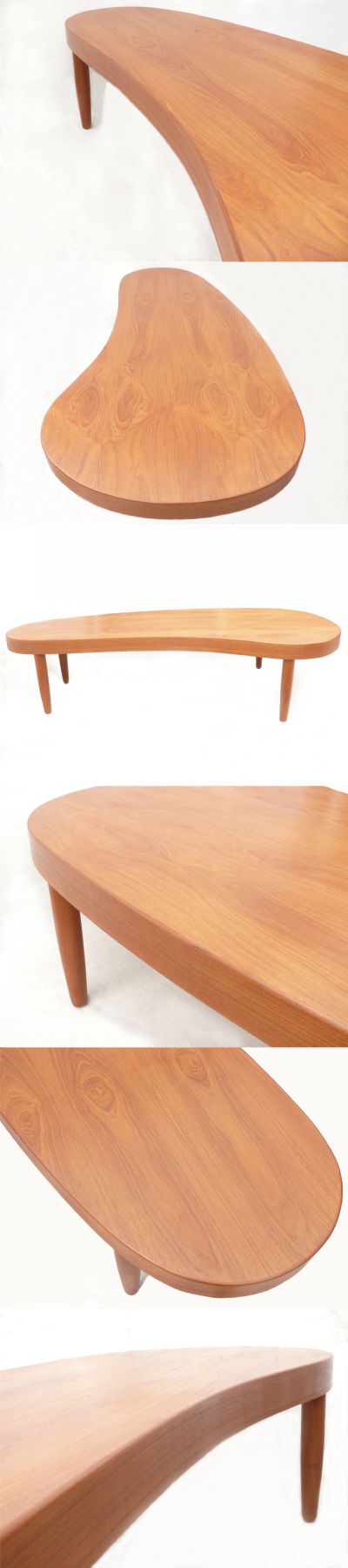 An extremely large teak coffee table, c1960s. Of kidney form and possibly designed by Johannes Andersen.