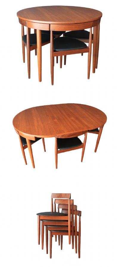 A Frem Rojle extending table c1960s with four chairs, (two more available)