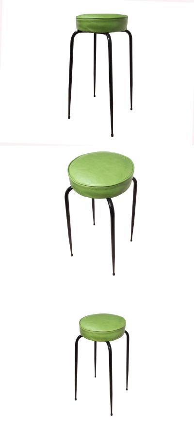 A steel framed stool with green leather top, c1950s.