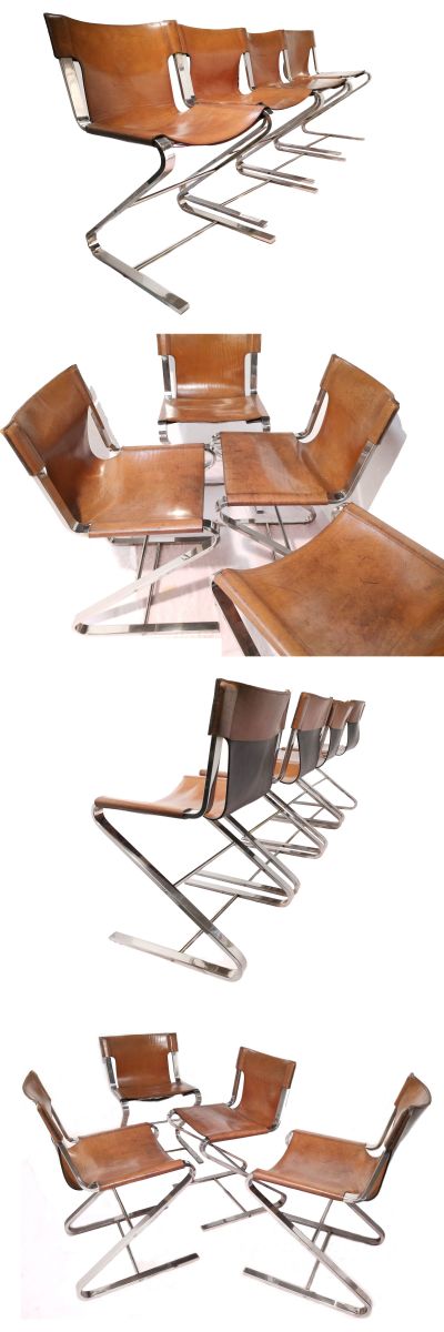 A set of four chrome cantilever and leather sling chairs c1970s.