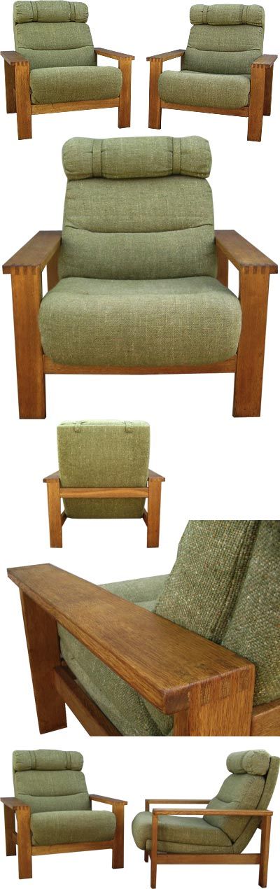 A pair of oak framed easy chairs in the manner of Hans Wegner. Two position settings, uphostered in wonderfull original 'hopsack' material. Superb.